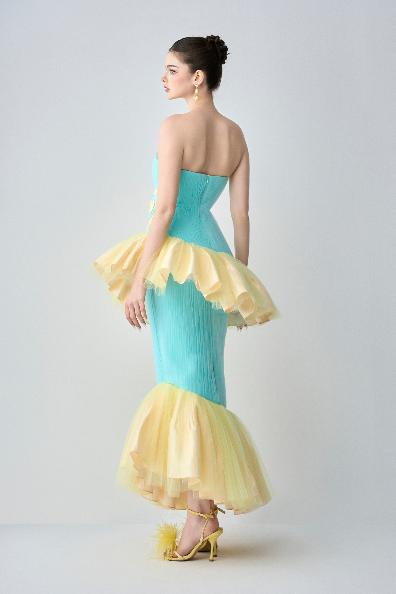 Caramel Bandeau Maxi Dress With Soft “Melting hearts"