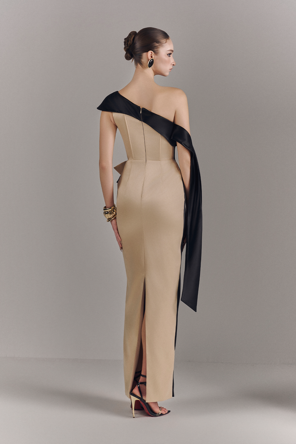 Veloria Draped Maxi Dress with 3D Floral Embellishment