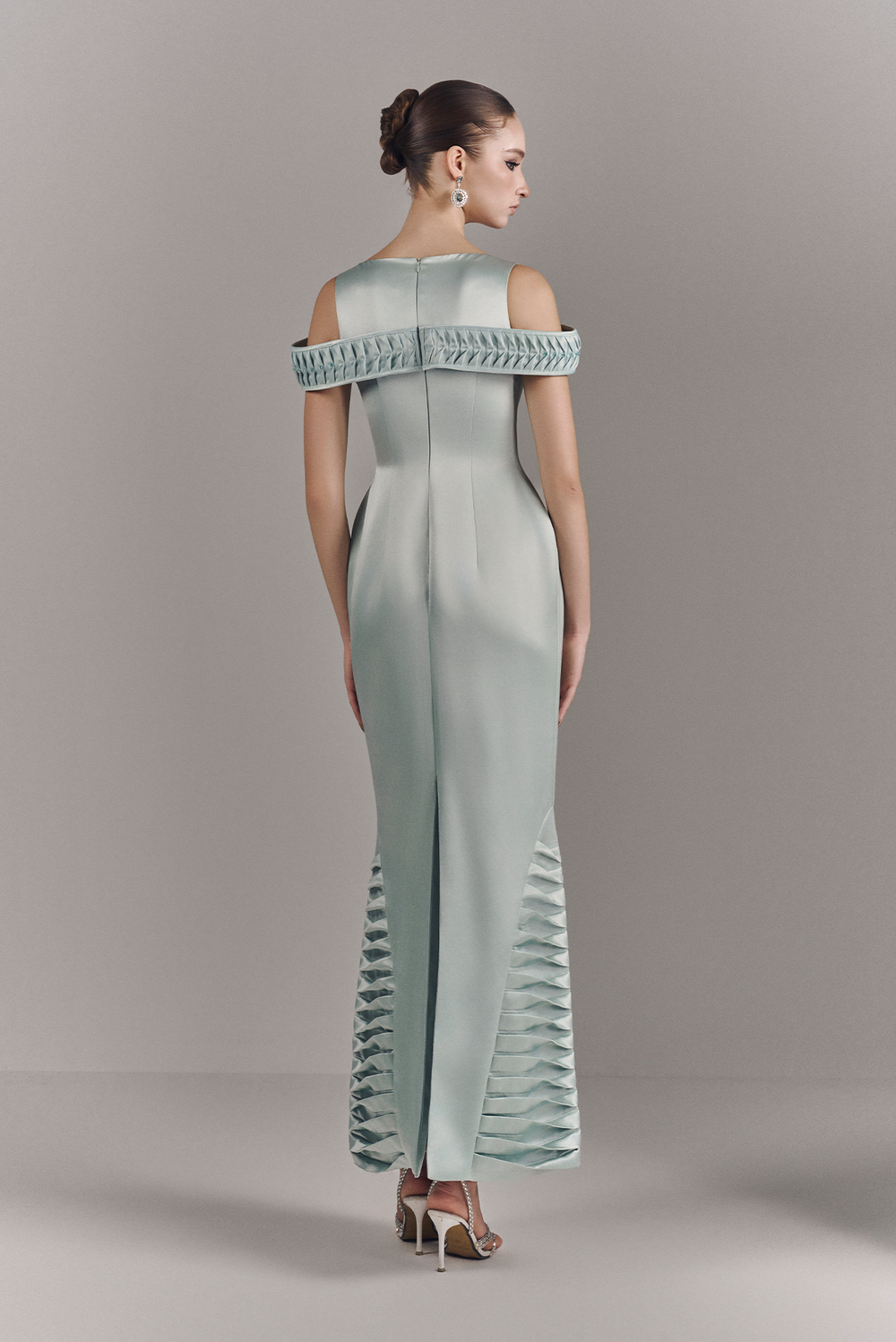 Virelle Bardot Maxi Dress With Ripples Hem