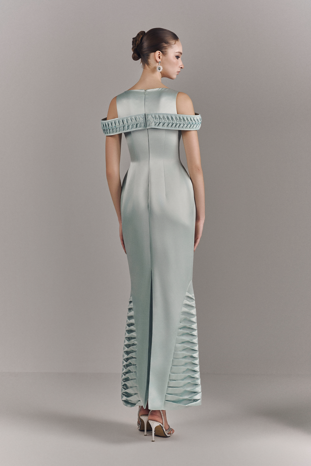 Virelle Bardot Maxi Dress With Ripples Hem