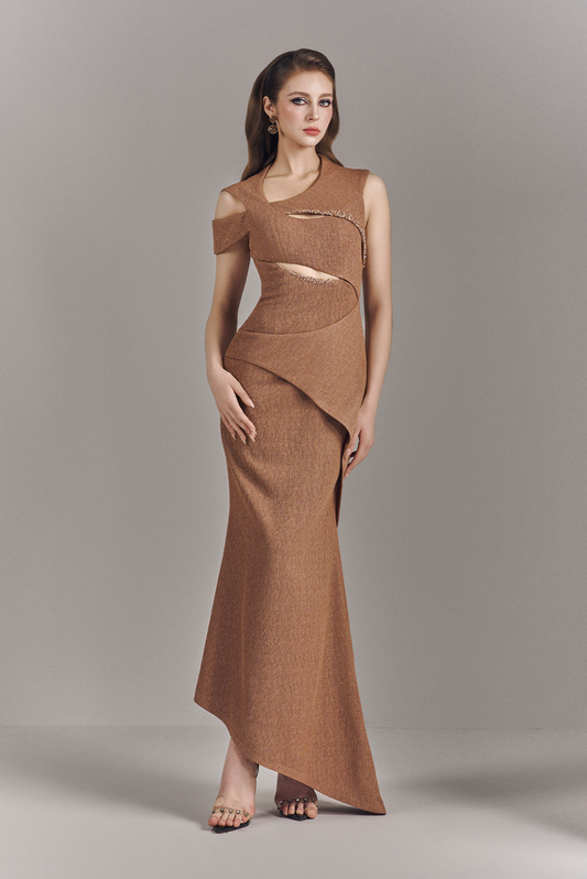 Avelisse Metallic Stretch Maxi Dress with Cut Out Details