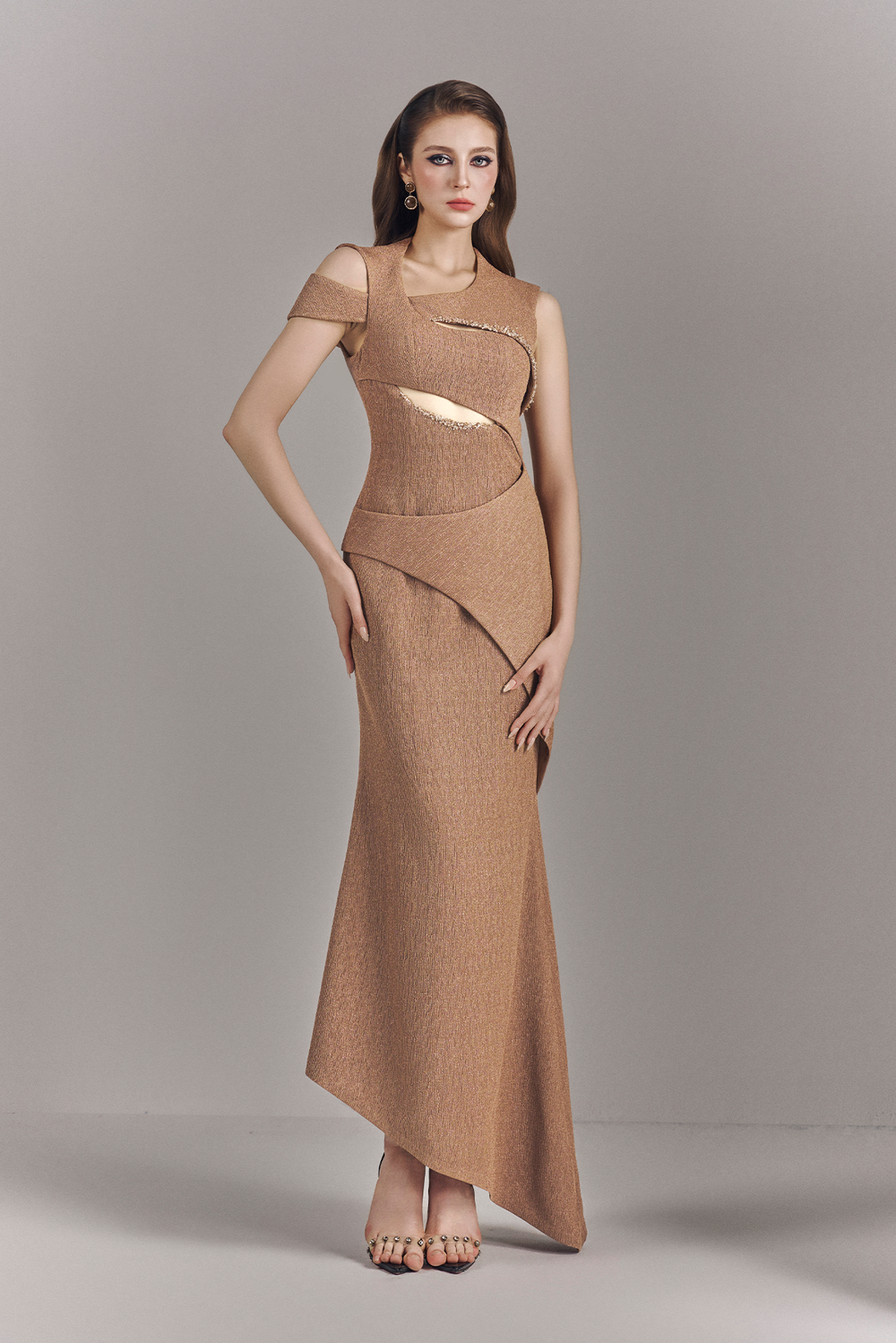Avelisse Metallic Stretch Maxi Dress with Cut Out Details