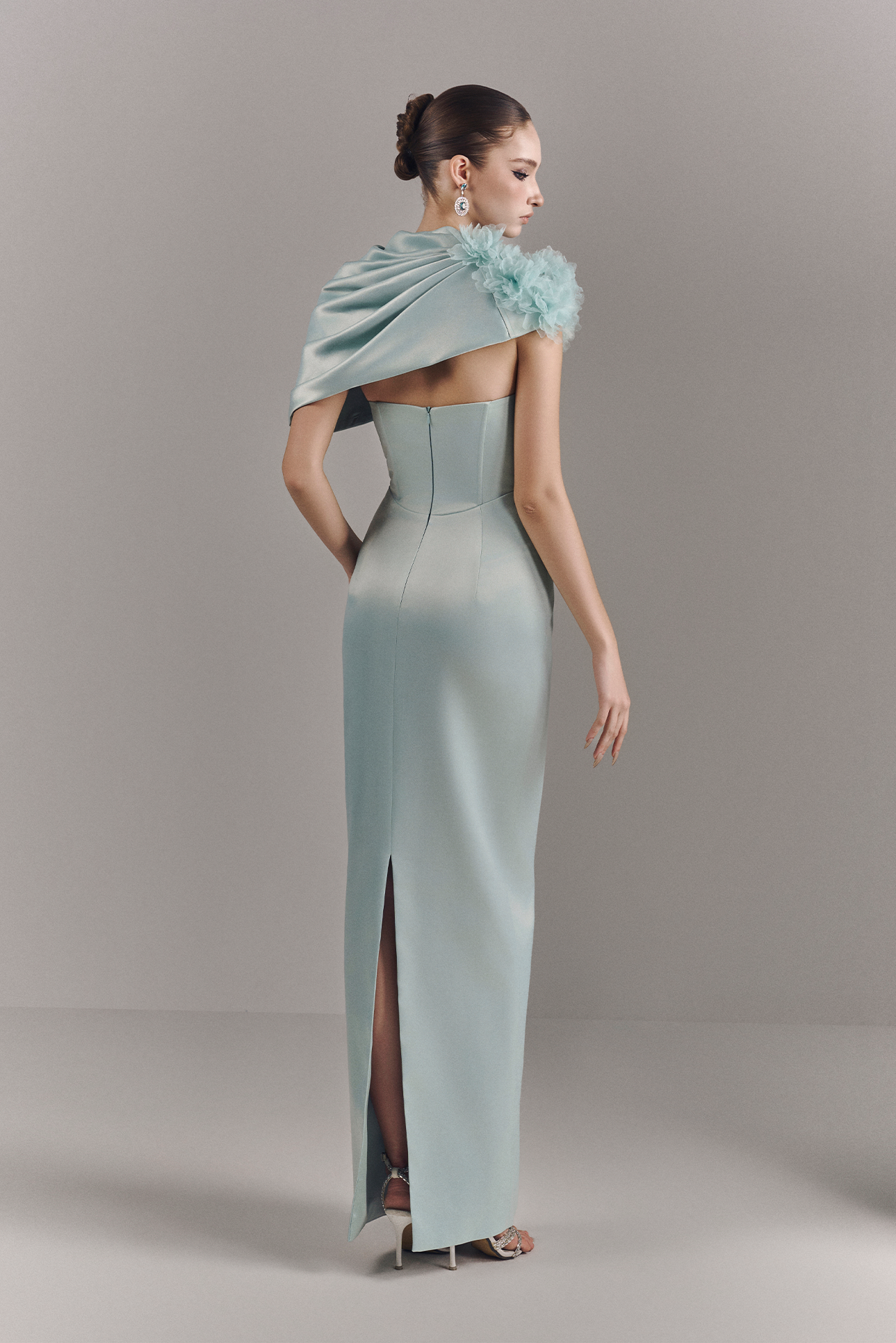 Mist Strapless Maxi Dress With Cape