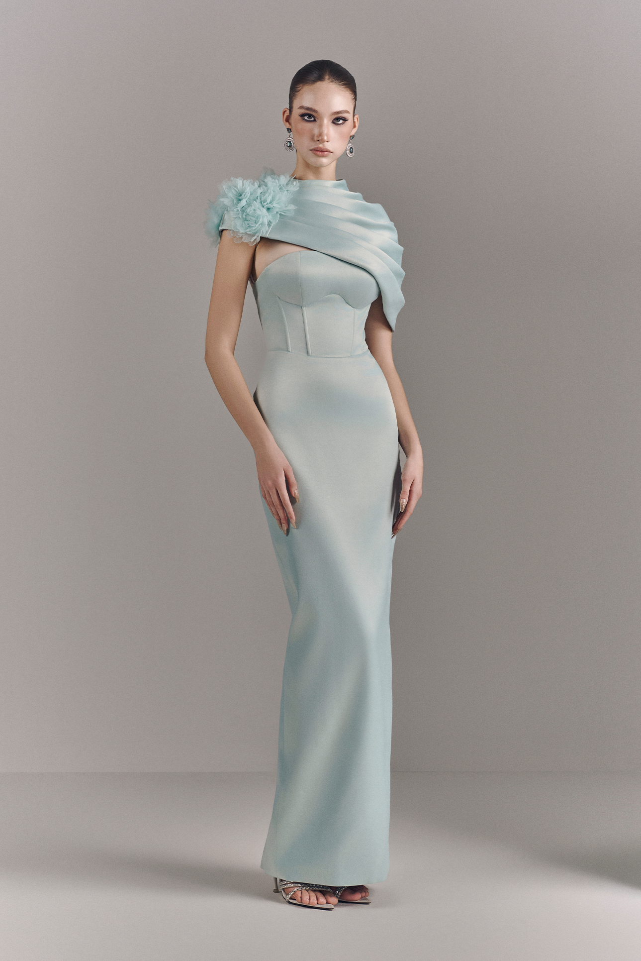 Mist Strapless Maxi Dress With Cape