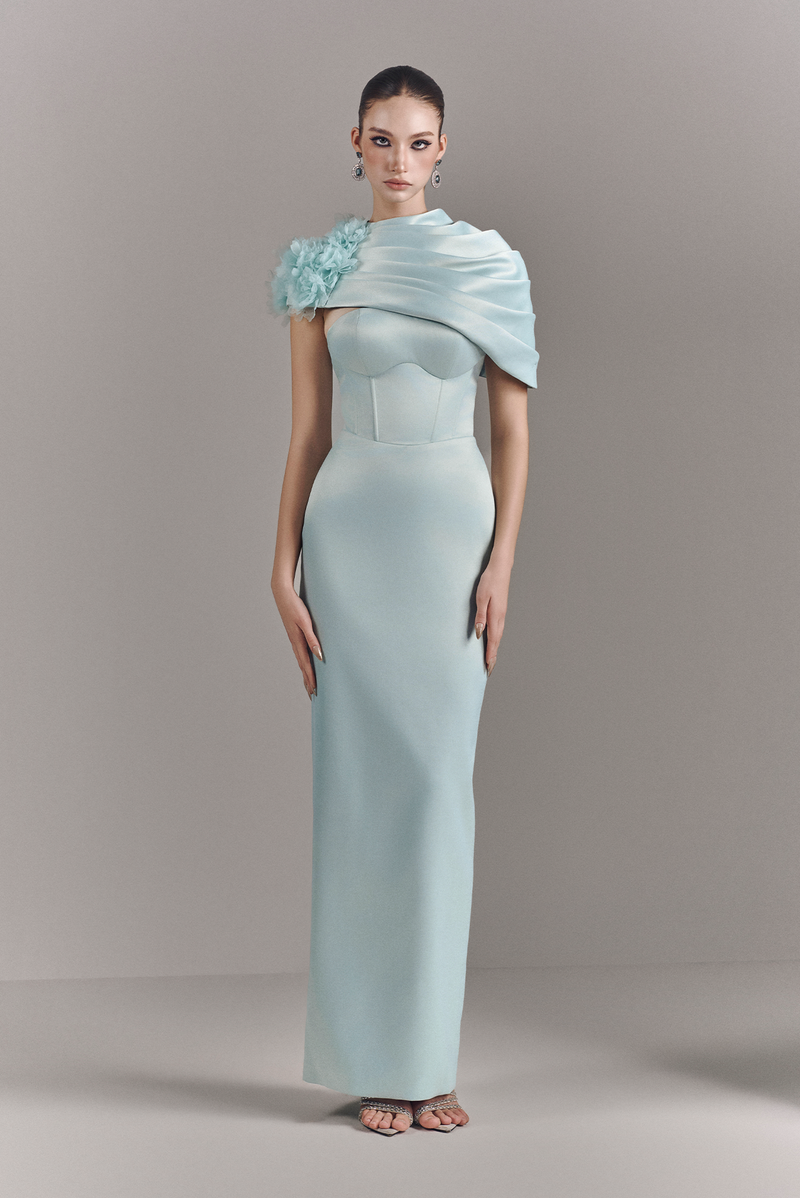 Mist Strapless Maxi Dress With Cape