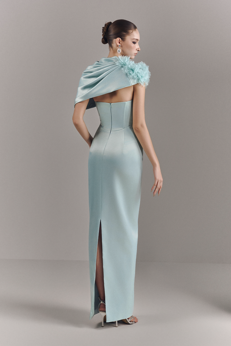 Mist Strapless Maxi Dress With Cape