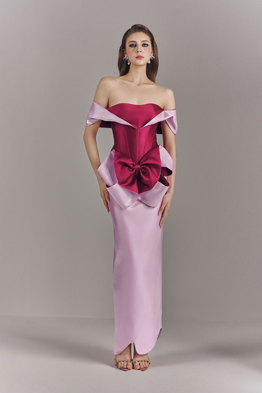 Millie Elegant Bow Off Shoulder Maxi Dress