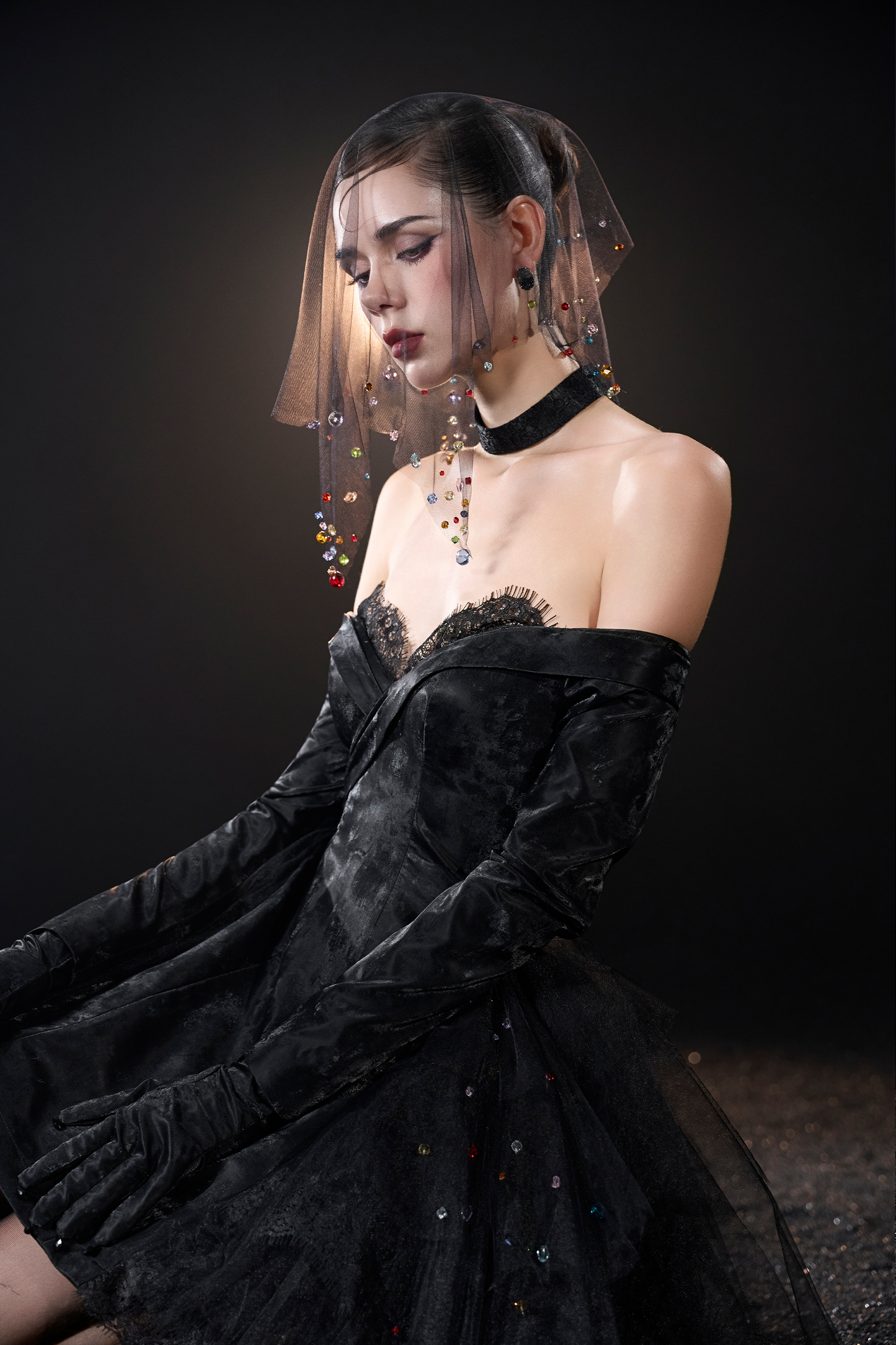 Nexus Gothic Off Shoulder Lace Trim Sweetheart Velvet Mini Dress