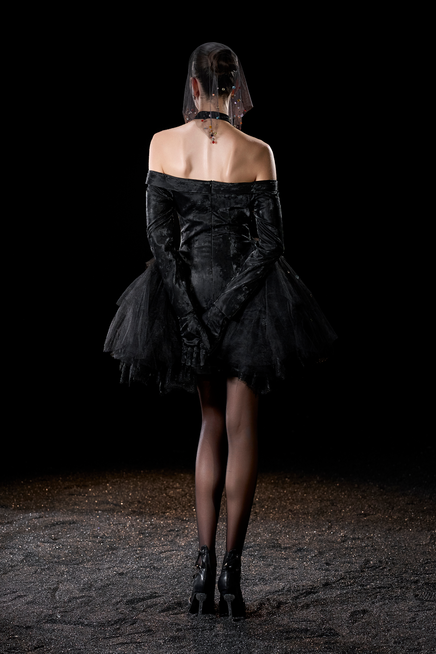 Nexus Gothic Off Shoulder Lace Trim Sweetheart Velvet Mini Dress