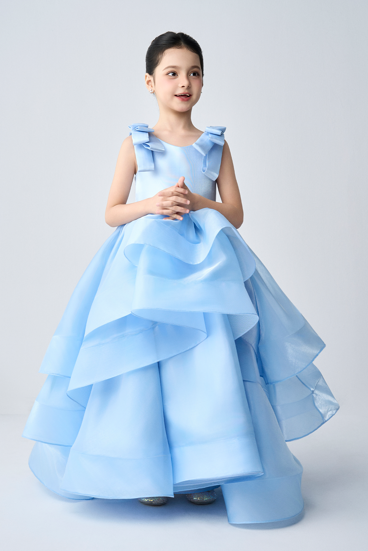 Ophelia Layered Shoulder Bows Girl Pageant Dress