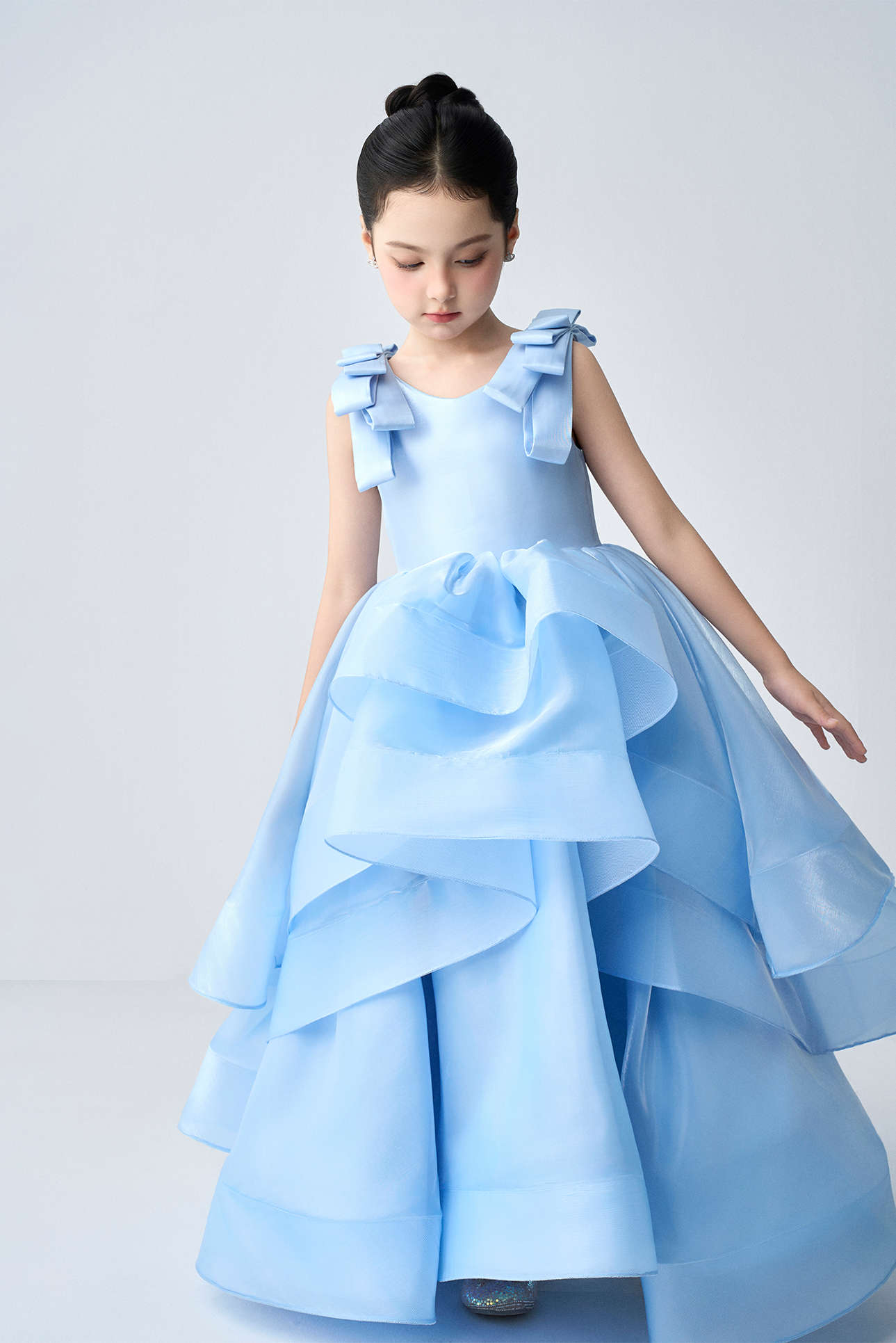 Ophelia Layered Shoulder Bows Girl Pageant Dress
