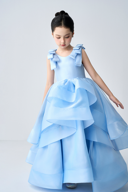 Ophelia Layered Shoulder Bows Girl Pageant Dress