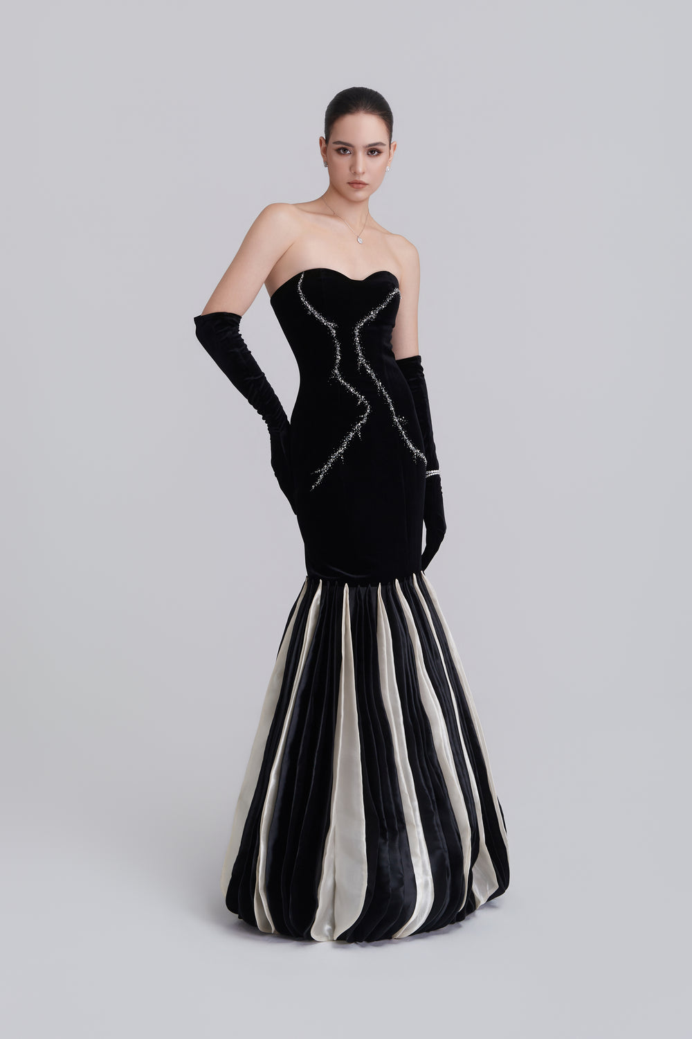 Bridget Strapless Embroidery Mermaid Maxi Dress With Gloves