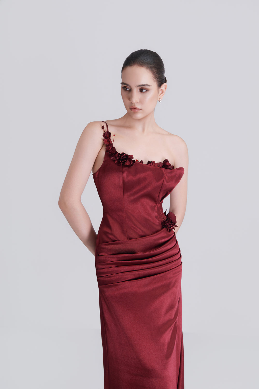 Beth Floral Appliqués Slit Maxi Dress With Side Train