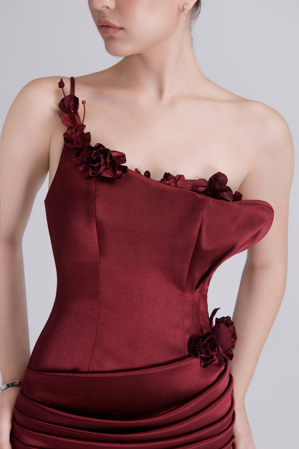 Beth Floral Appliqués Slit Maxi Dress With Side Train