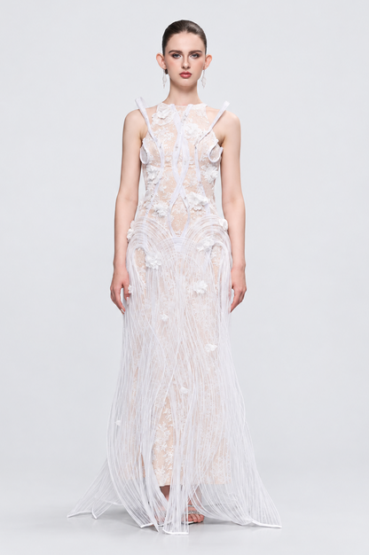 Kalisa Esther Couture Lace Round-Neck 3D Pleated Plissé Maxi Dress — product image 2