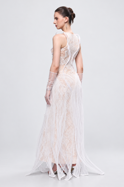 Kalisa Esther Couture Lace Round-Neck 3D Pleated Plissé Maxi Dress — product image 4
