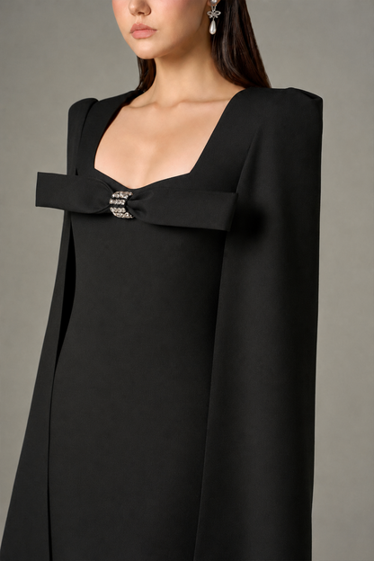 Empowering Cut Out Cape Maxi Dress