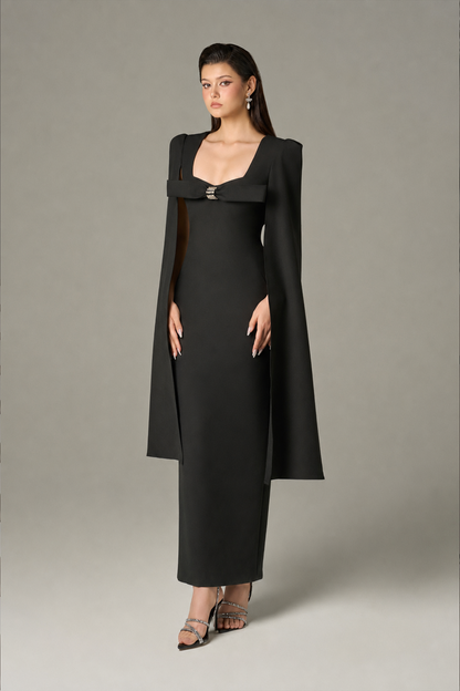 Empowering Cut Out Cape Maxi Dress