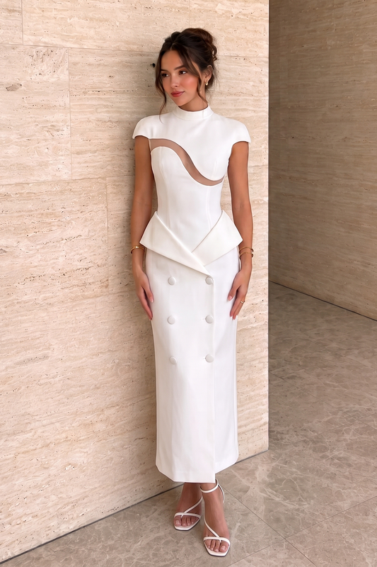 Vogue Short Sleeve Wave Cut-Out Maxi Dress
