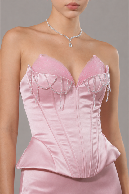 Kalena Corset Crystal Bust And Craftsmanship 3D Floral Maxi Dress