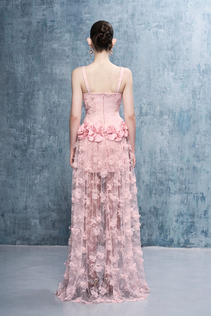 Chandra Lace Embellished Floral Square-Neck Maxi Dress