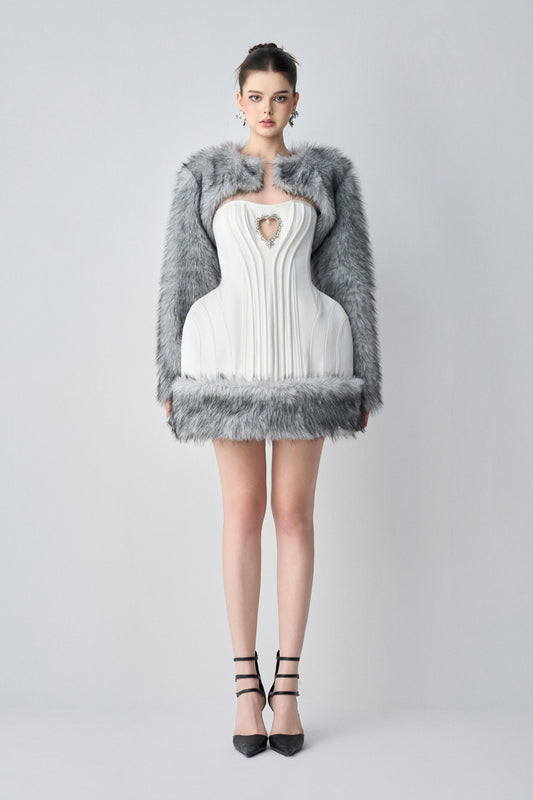 Elodia Couture Dual Style With Mini Dress And Cropped Faux Fur Jacket