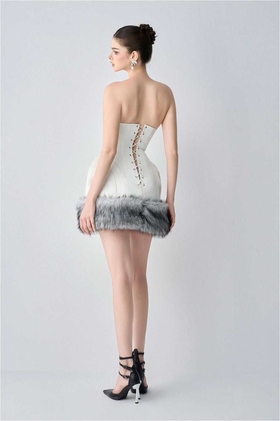 Elodia Couture Dual Style With Mini Dress And Cropped Faux Fur Jacket