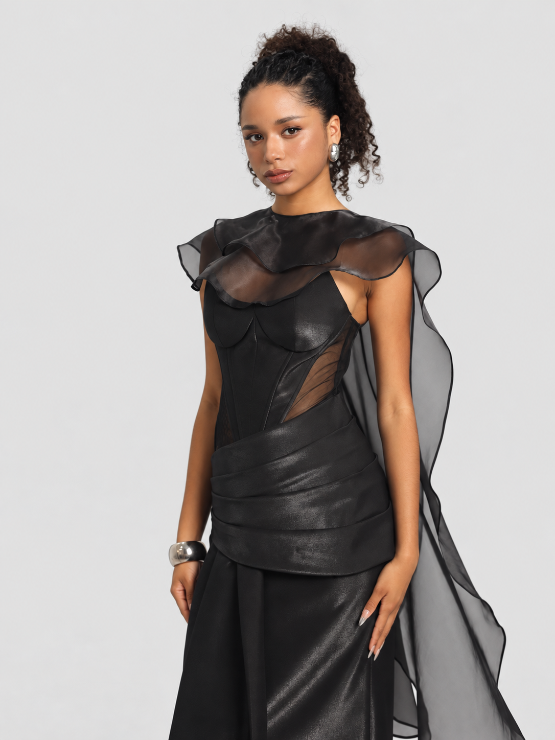 Kalisa Venus Ivory Sculpted Bodice Corset Maxi Dress With Veil — product image 3