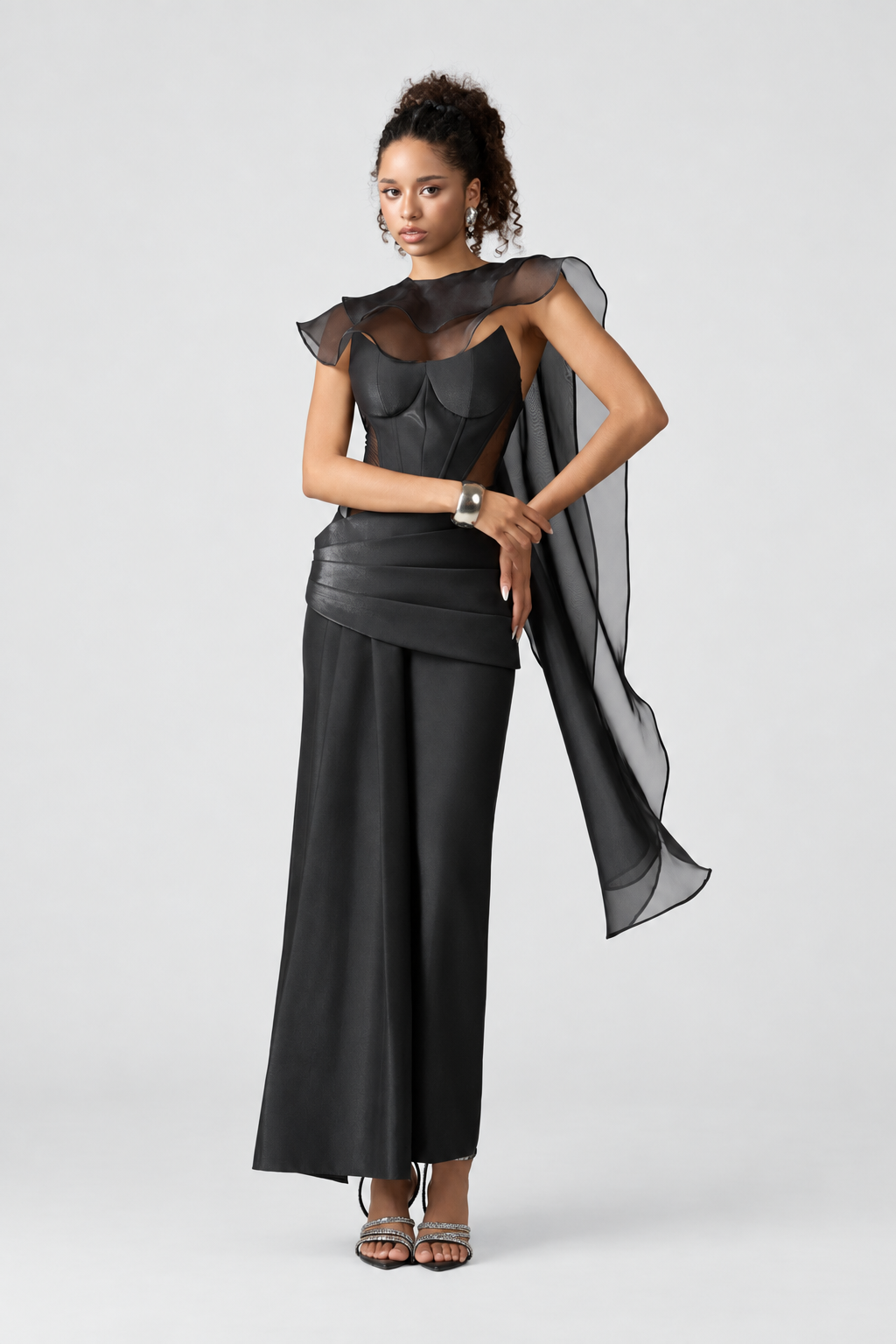 Venus Sculpted Bodice Corset Maxi Dress Veil