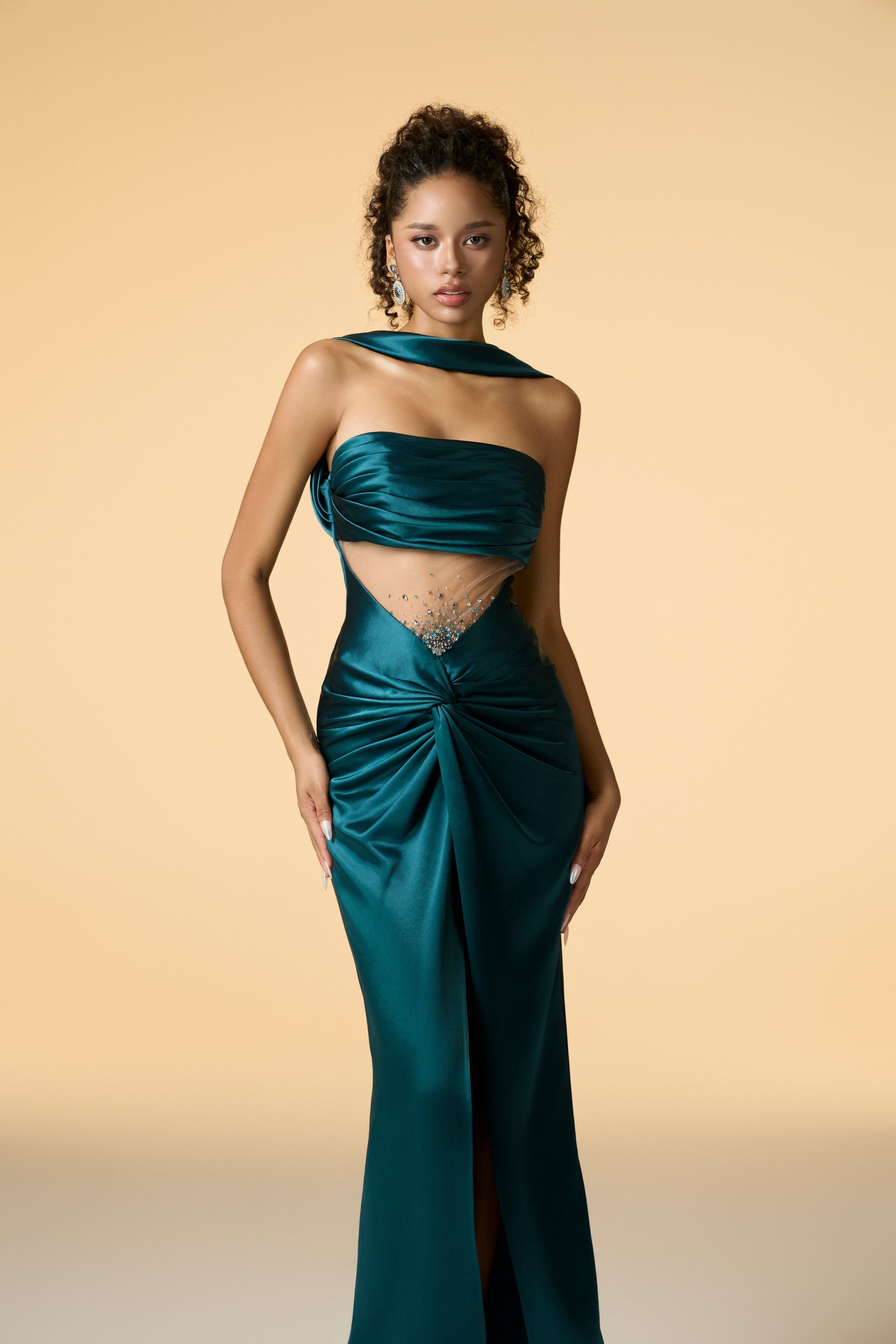 embellished bodice maxi dress Beaded-Bodice Long Tulle A-Line Prom Dress