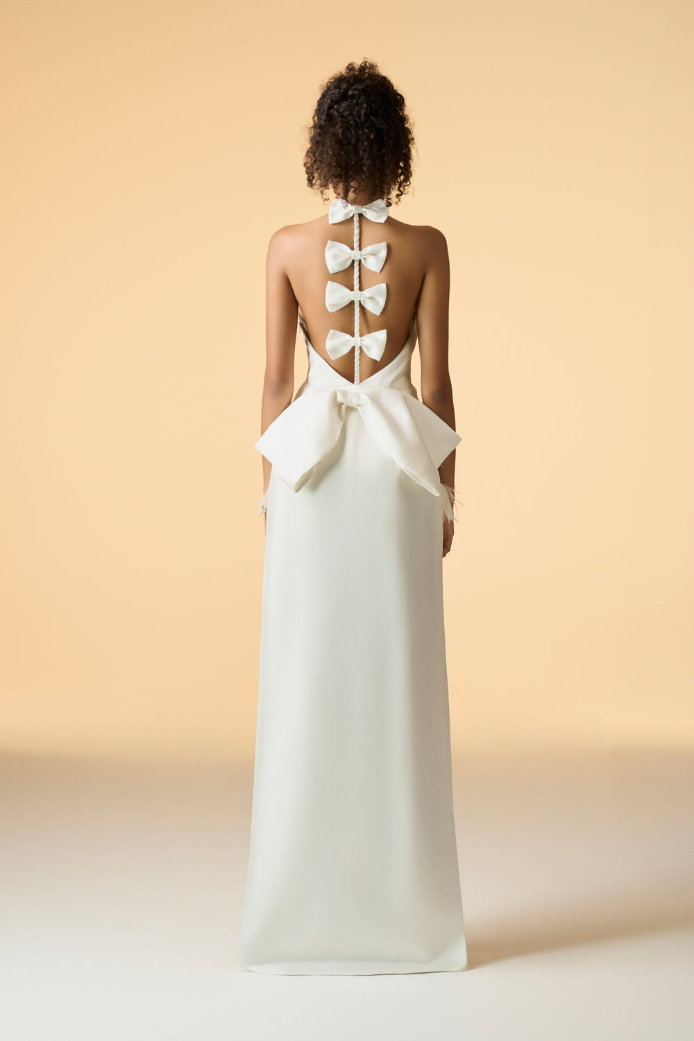 Effortless Halter Silk Crystal-Embellished Mini Dress With Oversized Bow Back