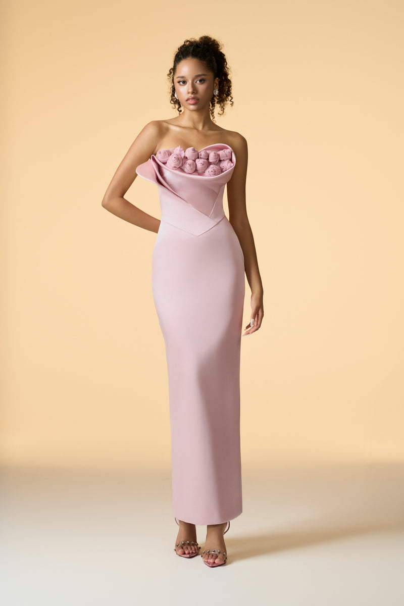 Seraphine Taffeta Bandeau Floral Embellished Maxi Dress