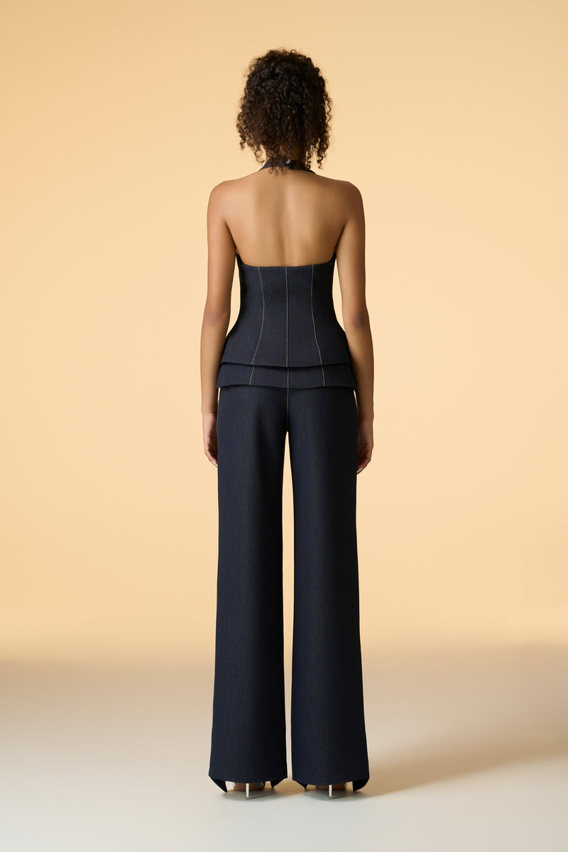 Forge Halter Neckline Corset Top And Buttoned Split Trousers Set