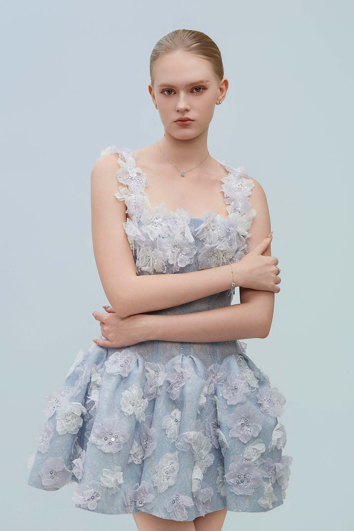 LUMI Lace Corset With Floral Ruffle Mini Dress