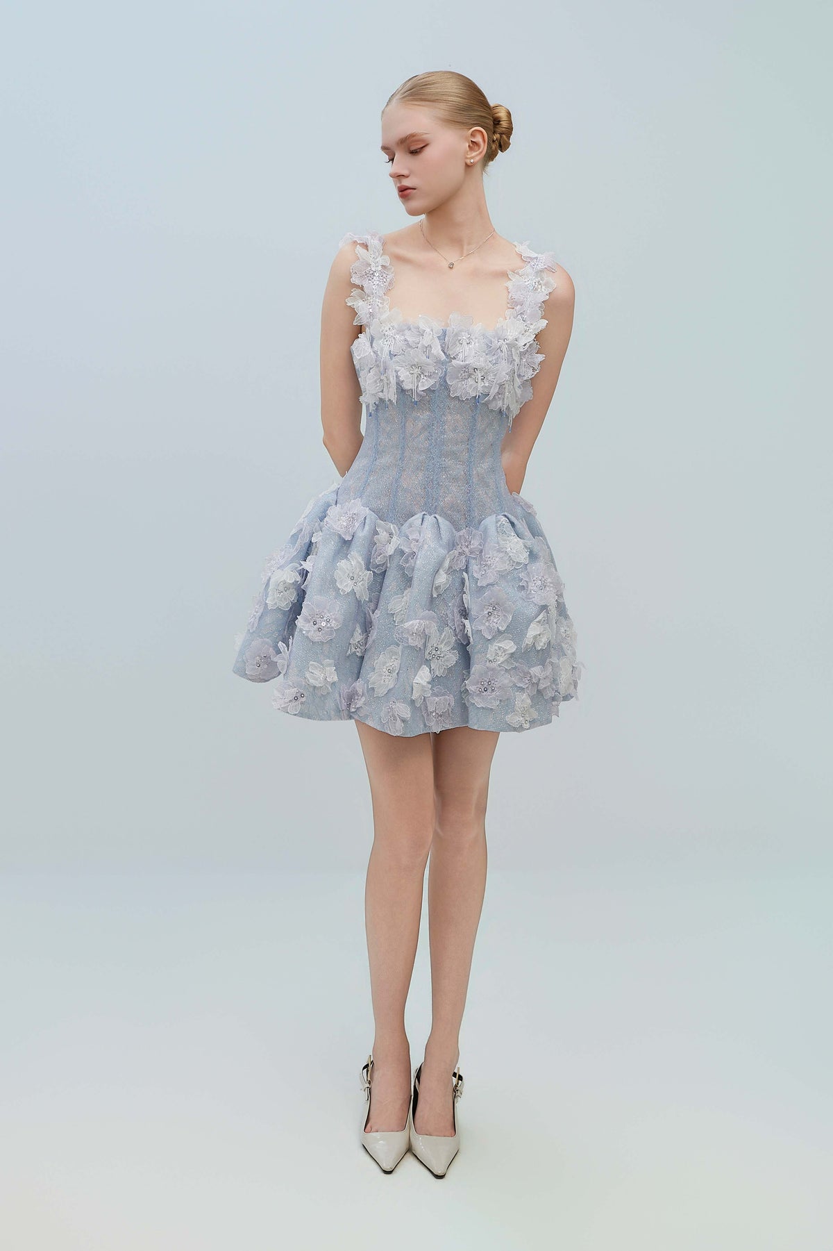 LUMI Lace Corset With Floral Ruffle Mini Dress