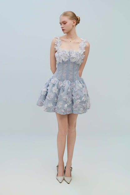 LUMI Lace Corset With Floral Ruffle Mini Dress