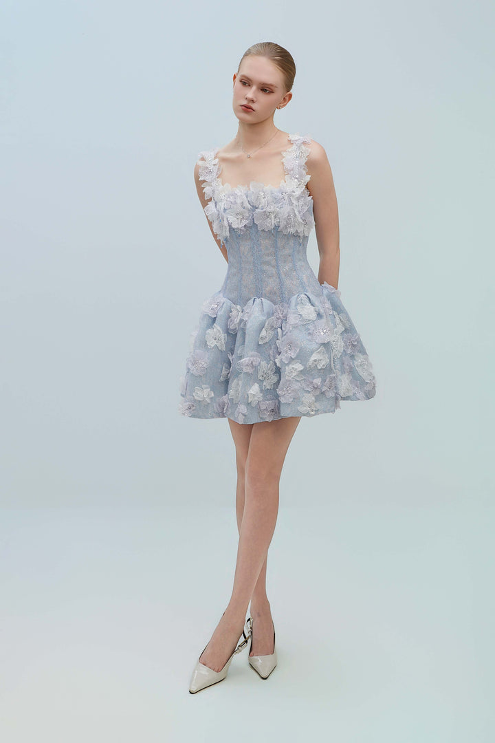 LUMI Lace Corset With Floral Ruffle Mini Dress