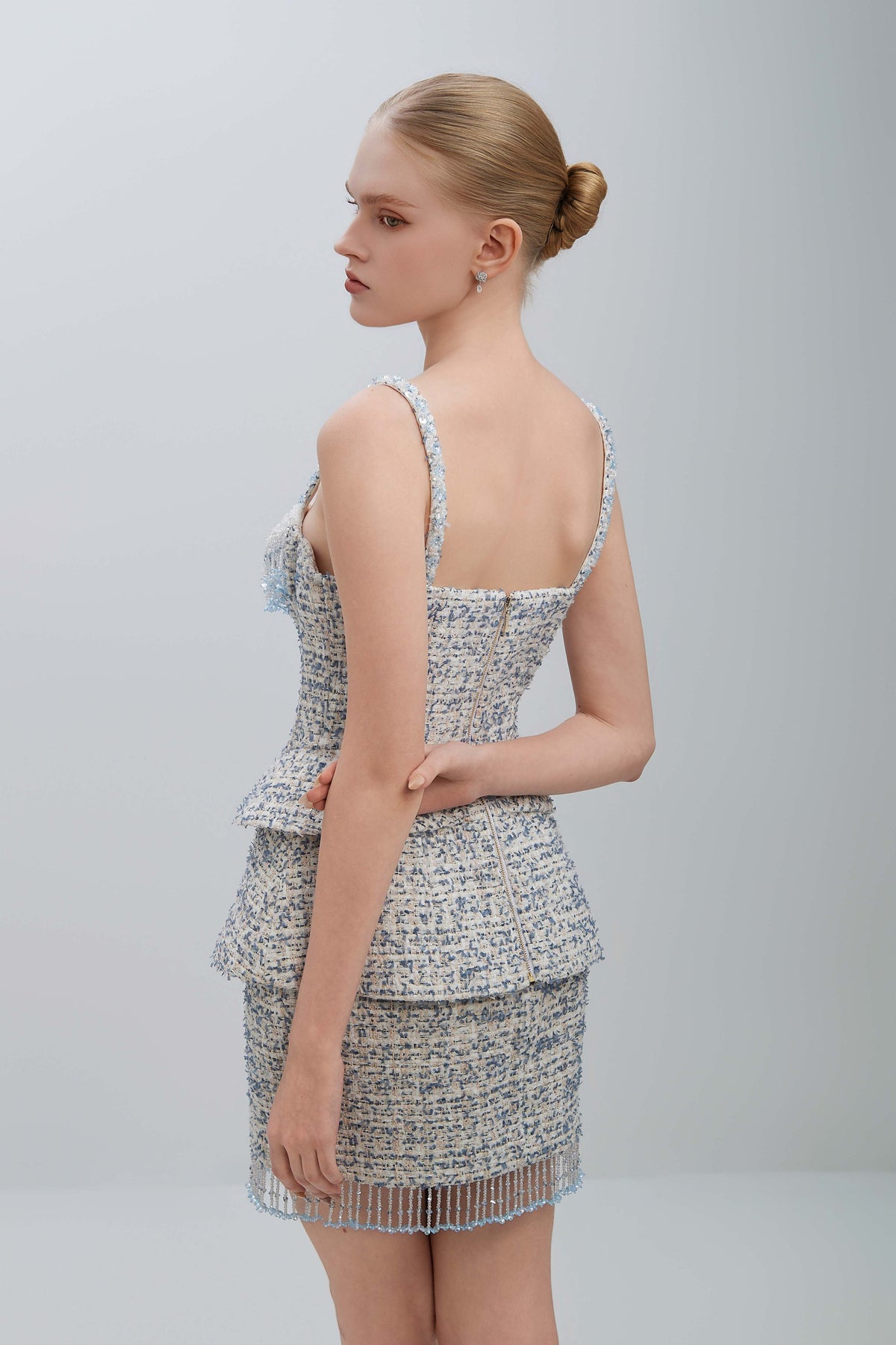 ELARA Beaded Corset With Peplum Overlay Mini Dress