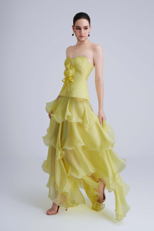 Tina Strapless Corset With Ruffle Maxi Skirt Set