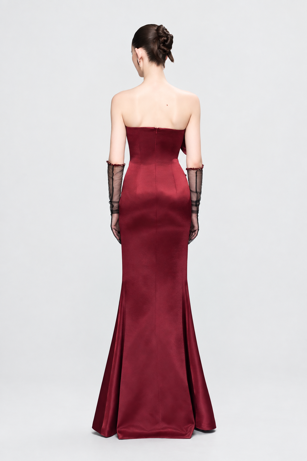 Kalisa Merlot Bandeau 3D Floral Maxi Dress With Gloves — product image 3