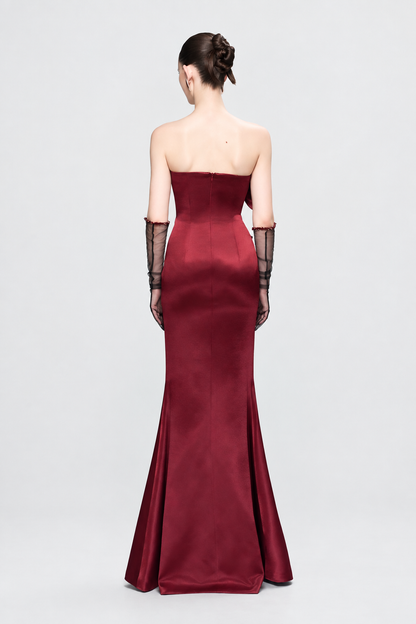 Kalisa Merlot Bandeau 3D Floral Maxi Dress With Gloves — product image 3