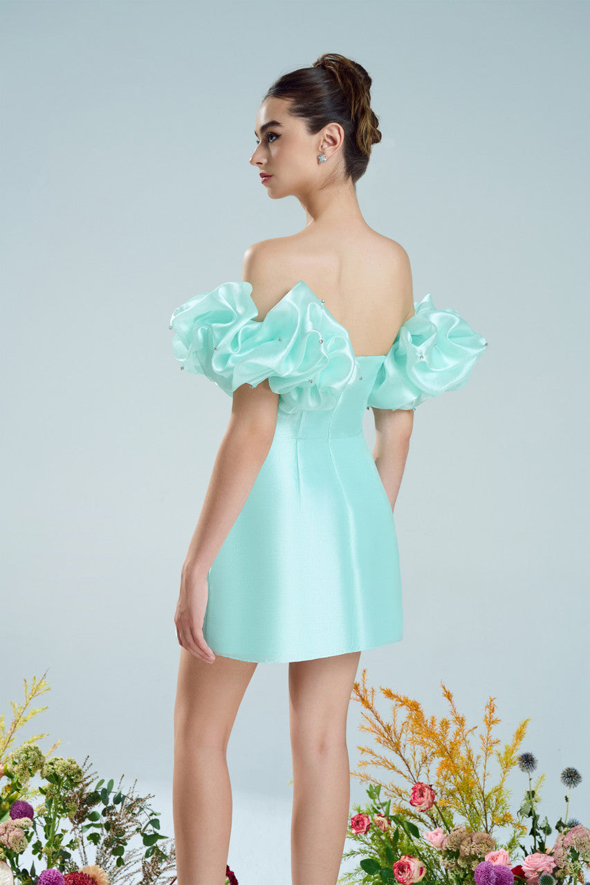 Julep Off Shoulder Mini Dress with Puff Sleeves kalisa Julep Off Shoulder Mini Dress with Puff Sleeves kalisa