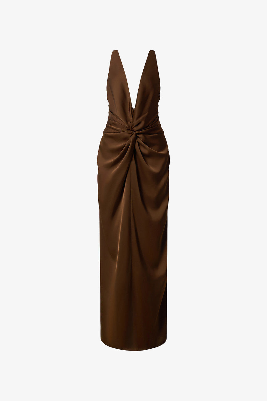 Untamed Mocha Twist Front Gown with Deep V-Neck kalisa Untamed Mocha Twist Front Gown with Deep V-Neck kalisa
