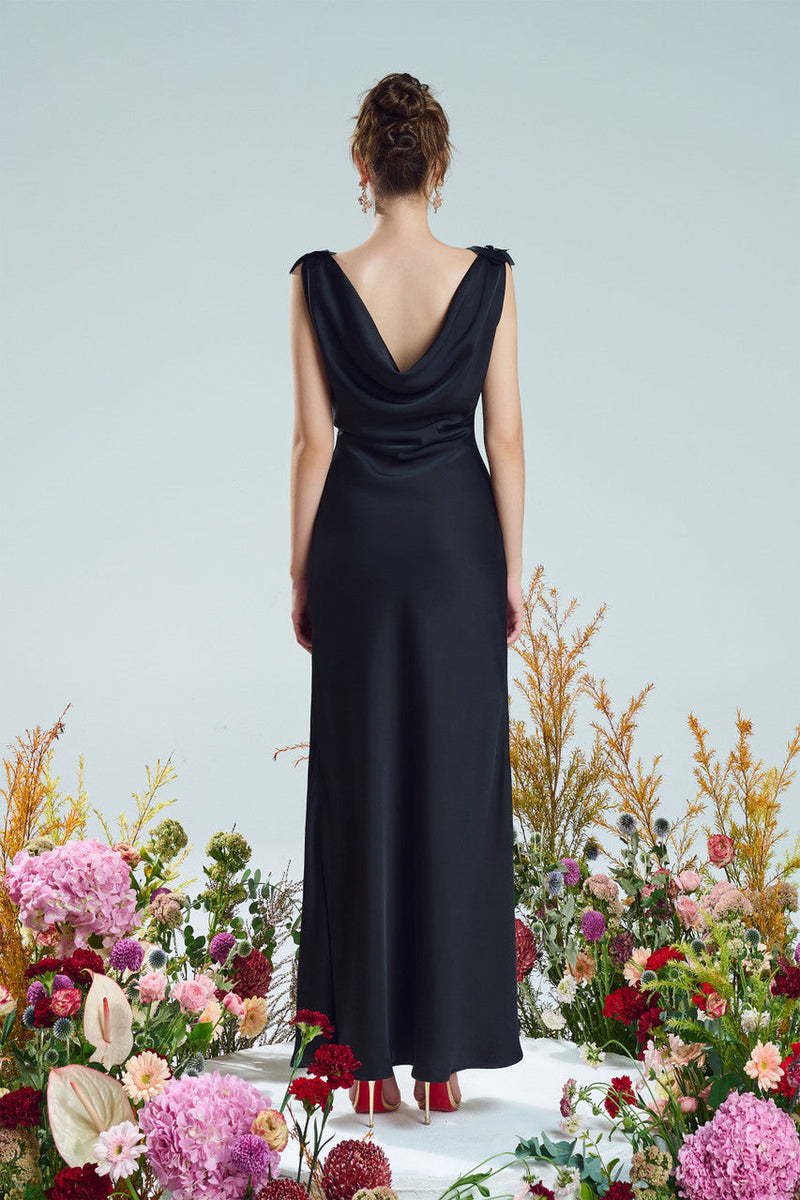 Orchid Appliqué Silk Side Slit Gown