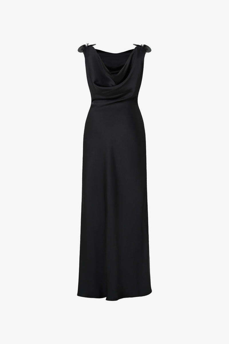 Orchid Appliqué Silk Side Slit Gown