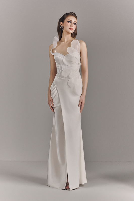 Papillon Spaghetti Straps Corset Front Slit Maxi Dress