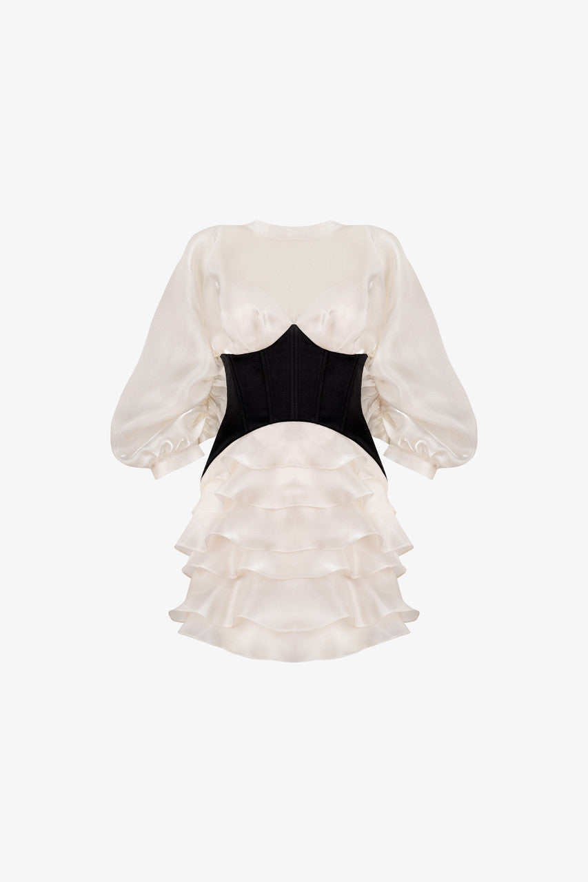 Future Puff Sleeve Open Back Corset Accent Mini Dress kalisa Future Puff Sleeve Open Back Corset Accent Mini Dress kalisa
