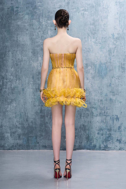 Goldie Strapless Ruched Mini Dress With Crystal-Embellished Bows