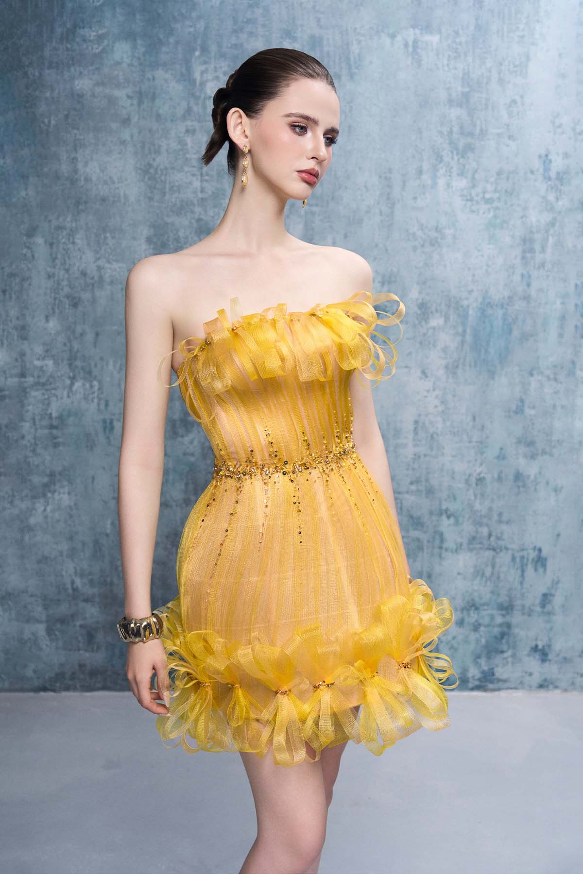 Goldie Strapless Ruched Mini Dress With Crystal-Embellished Bows